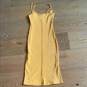 Zara Yellow Ribbed Button-Front Midi Dress
